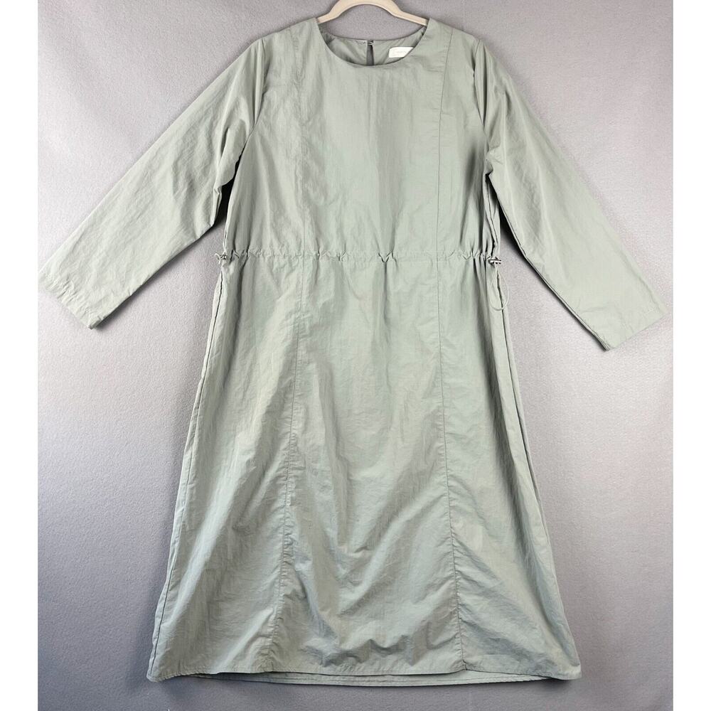 Monologue Midi Dress Womens Medium Green Nylon Lagenlook Minimalist Parachute